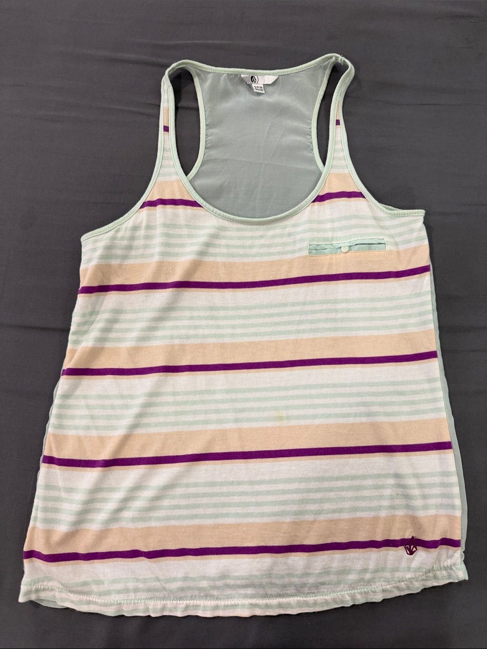 Volcom Striped Tank Top in Mint, Peach & Purple